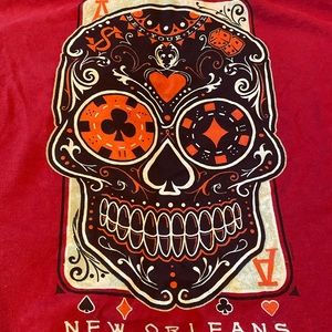 Red New Orleans skull gambler tee shirt